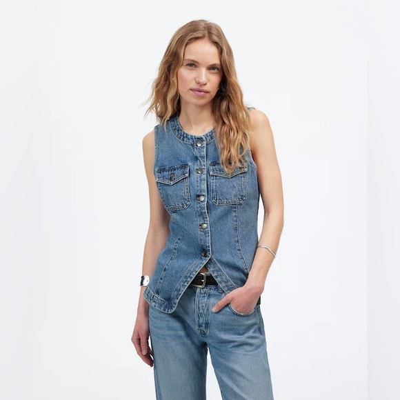 Madewell: Denim High Crewneck Vest - Picture 1 of 4